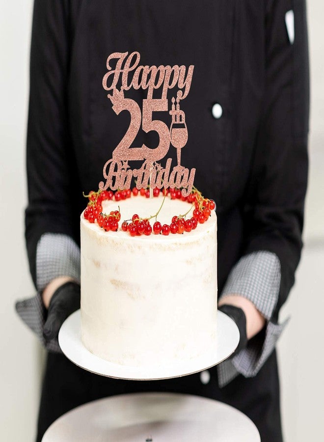 فيستيكو زينة كعكة عيد الميلاد الخامس والعشرين من فيستيكو®، لون ذهبي وردي لامع - زينة كعكة "25 عامًا من السعادة" - لوازم تزيين حفلات عيد الميلاد الخامس والعشرين/الذكرى السنوية - Image 4